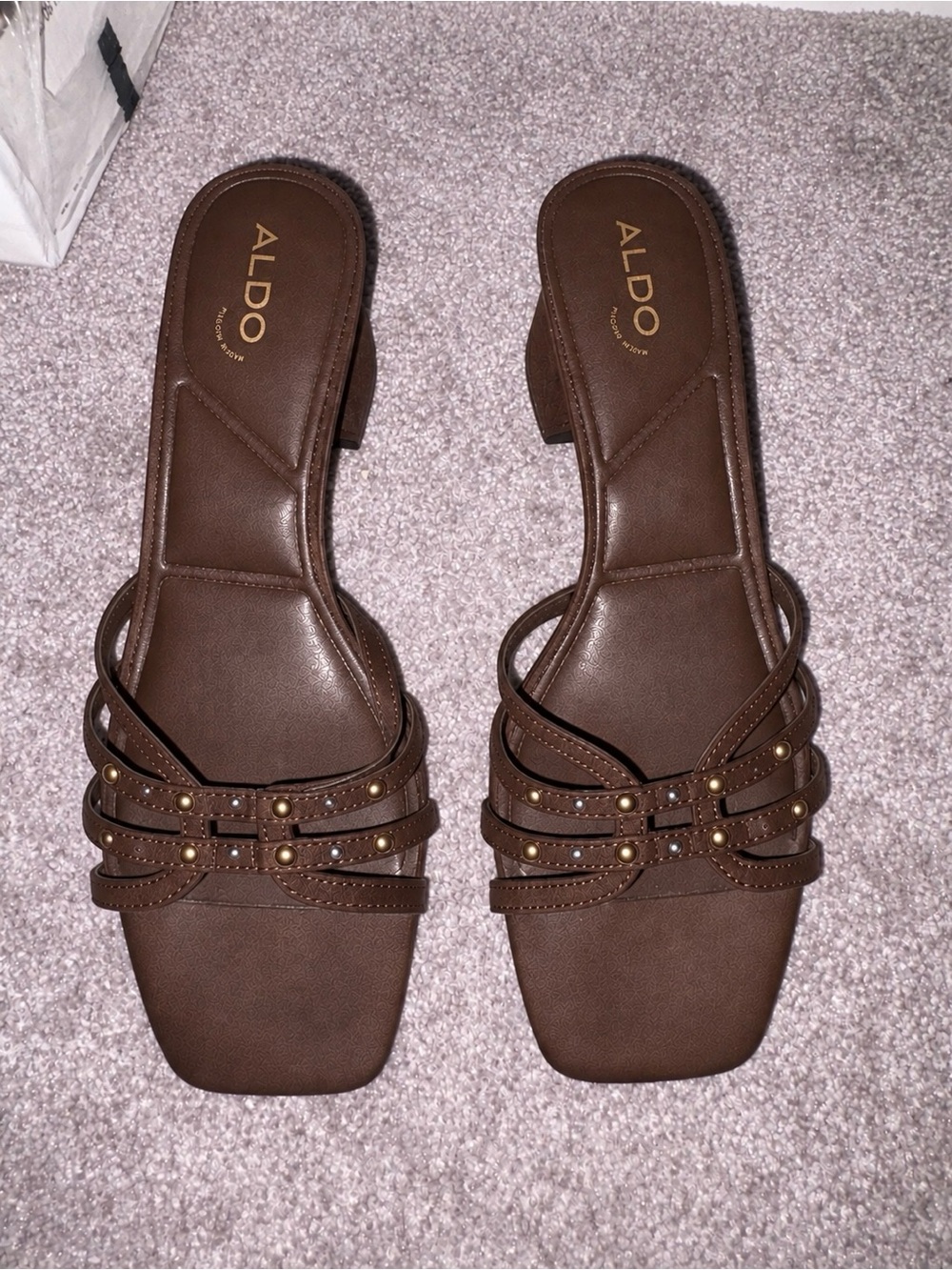 ALDO Brown Multi-Strap Studded Slide Mules